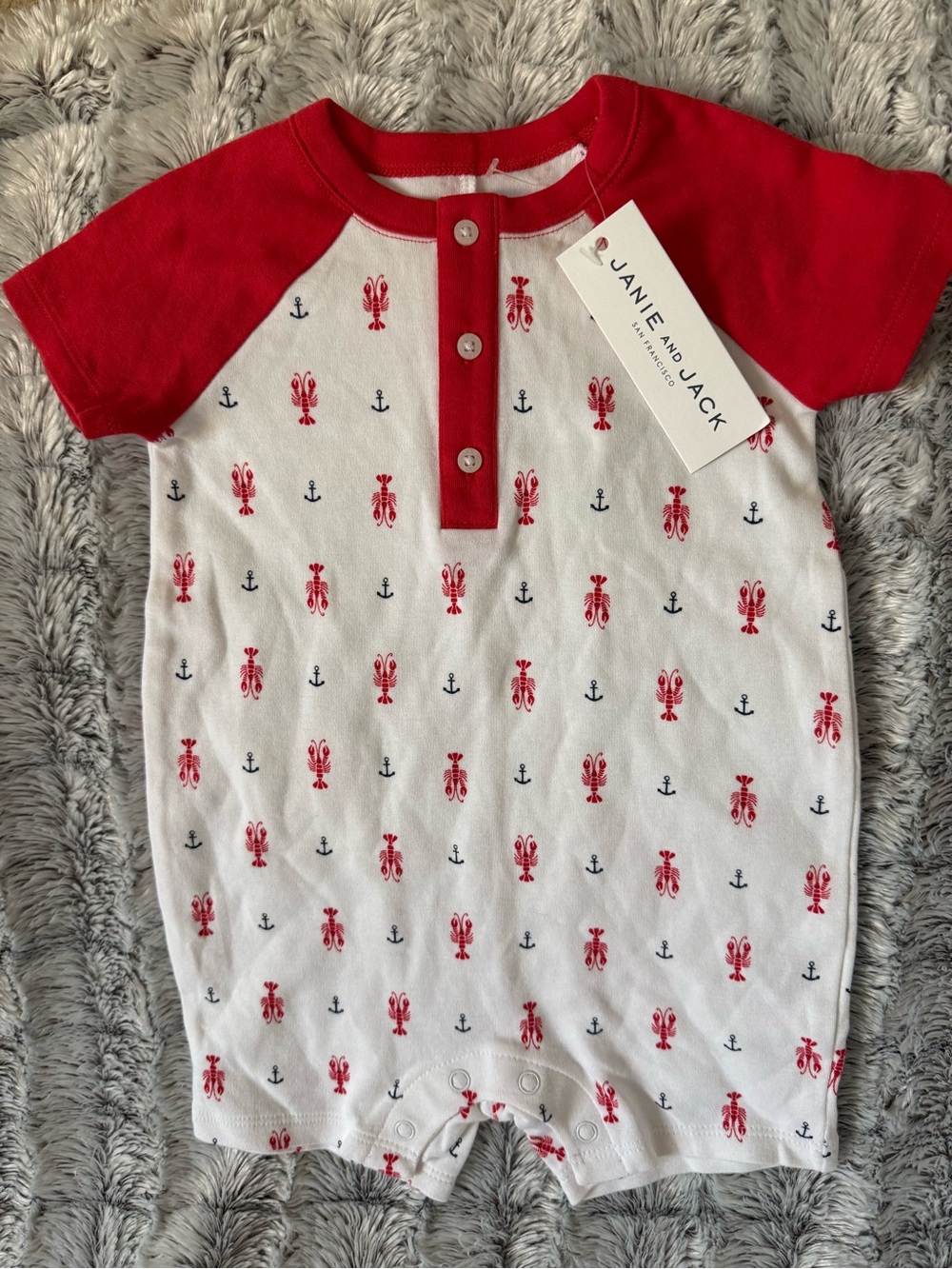 Janie and Jack Red and White Nautical Lobster Romper